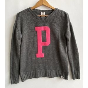 PINK for Victorias Secret Gray Wool Knit Sweater Large P Logo Collegiate Size XS